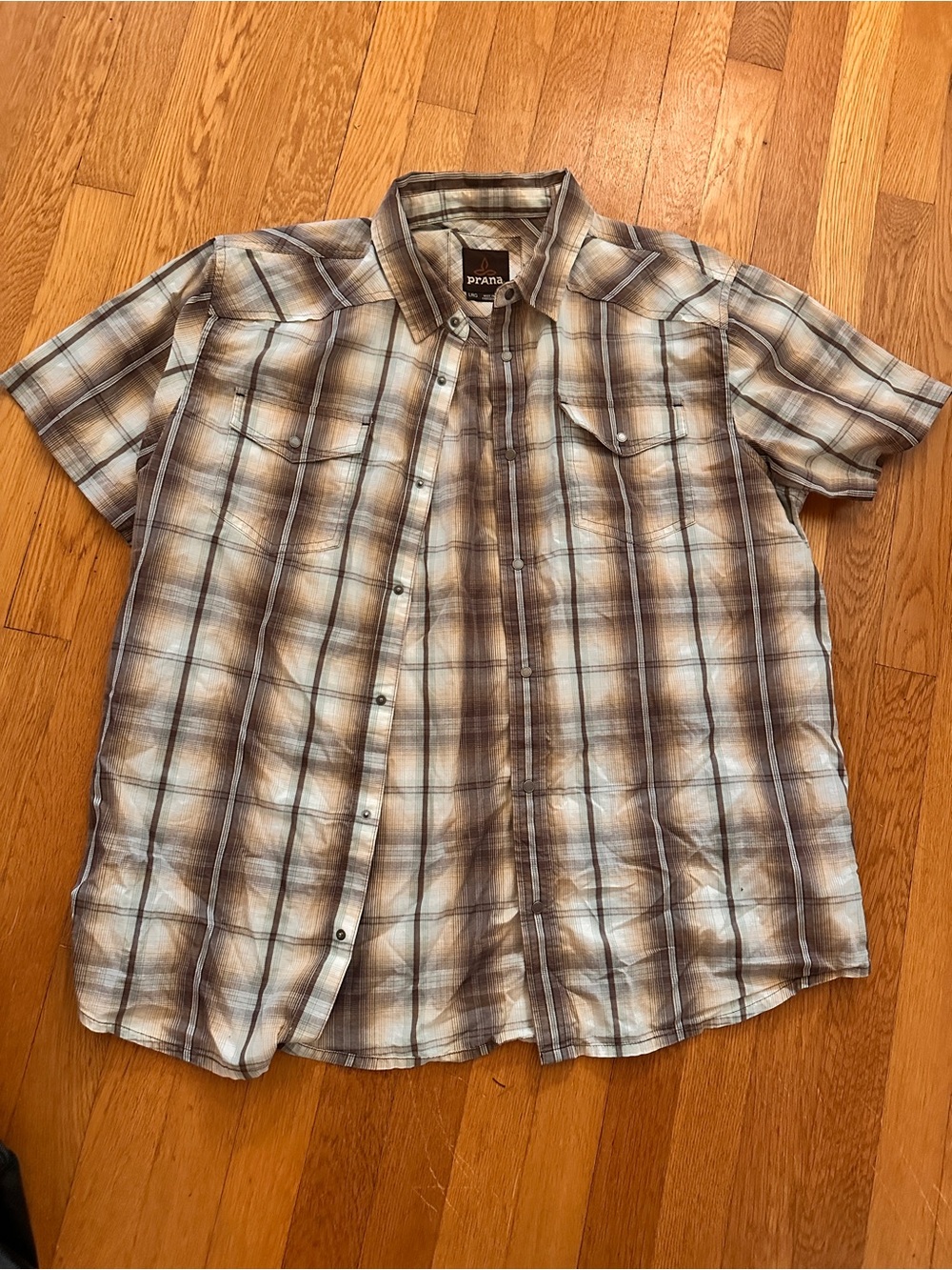Prana Men's Plaid Short-Sleeve Button-Down Shirt — Brown & Cream